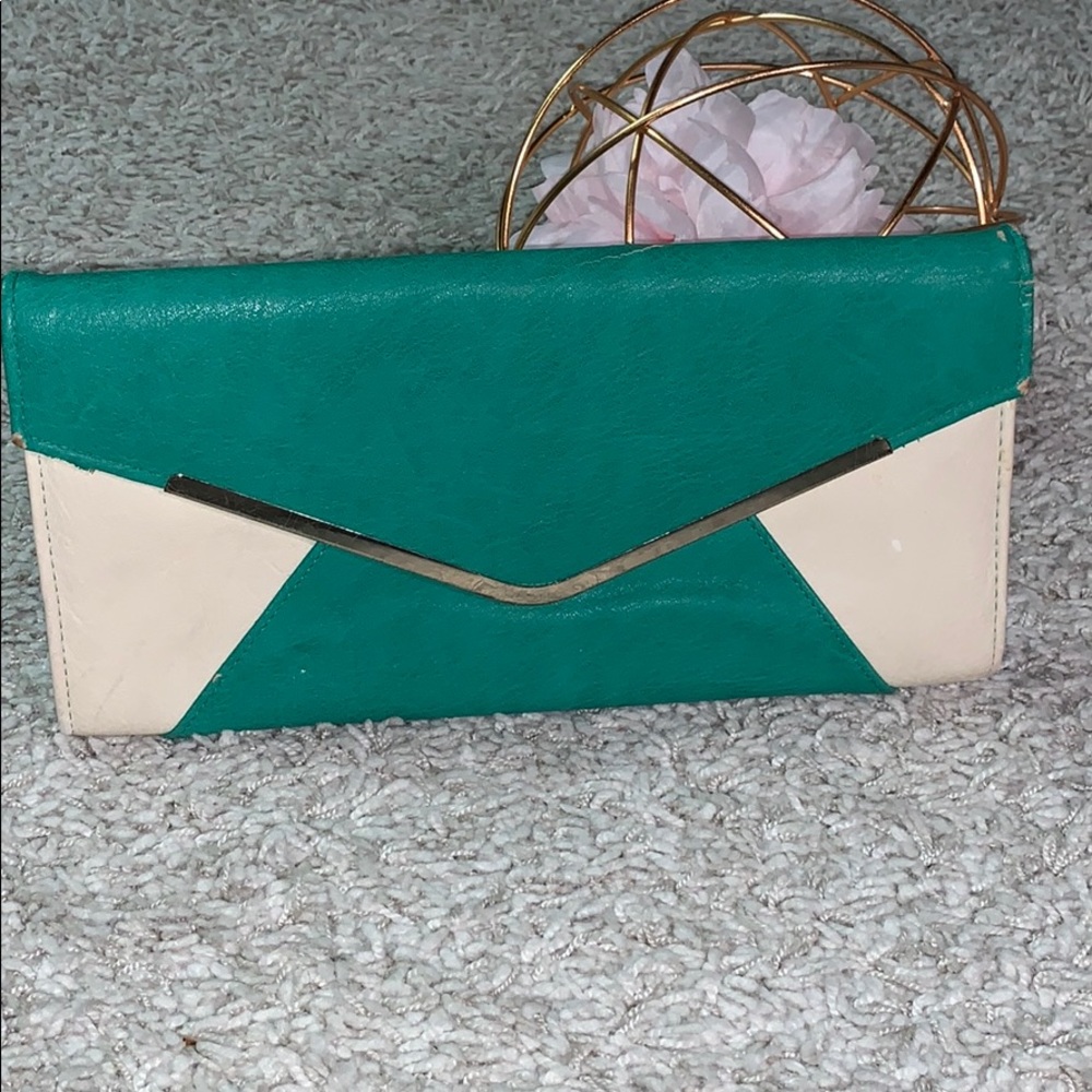 Green and Cream Envelope Purse with Gold Chain
